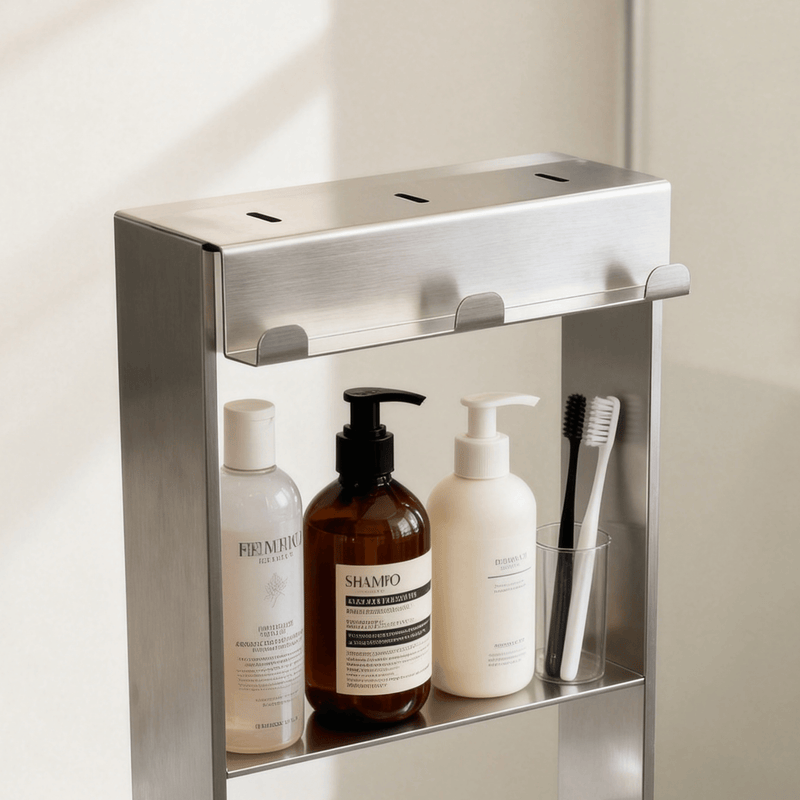Adjustable Double Shower Glass Organizer 12X24 - Satin Chrome Finish