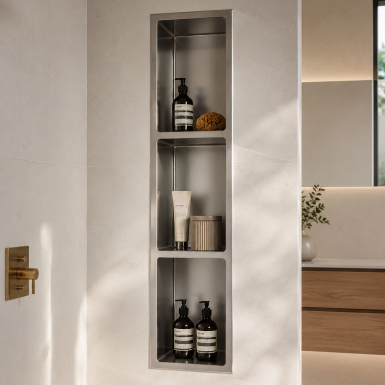 Triple Shower Niche 8X35 - Brushed Steel