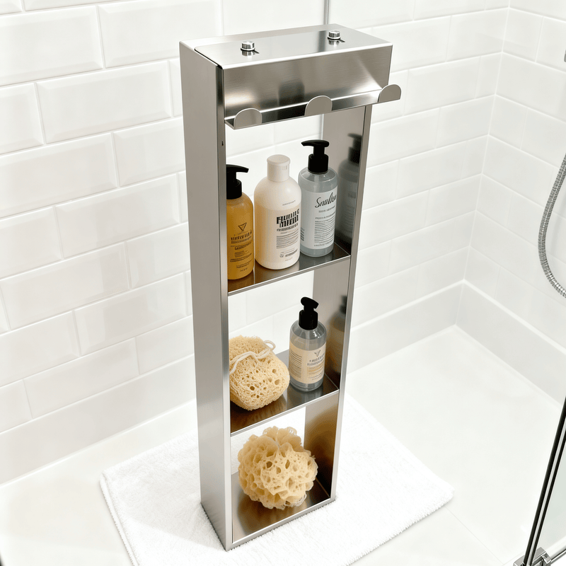 Adjustable Triple Shower Glass Organizer 8X35.5 - Satin Chrome Finish