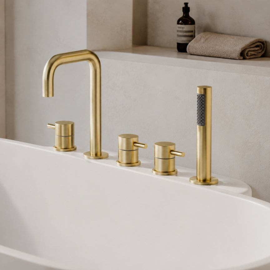 Gold bath faucet with handheld showerhead