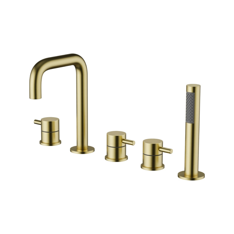 Gold bath faucet with handheld showerhead