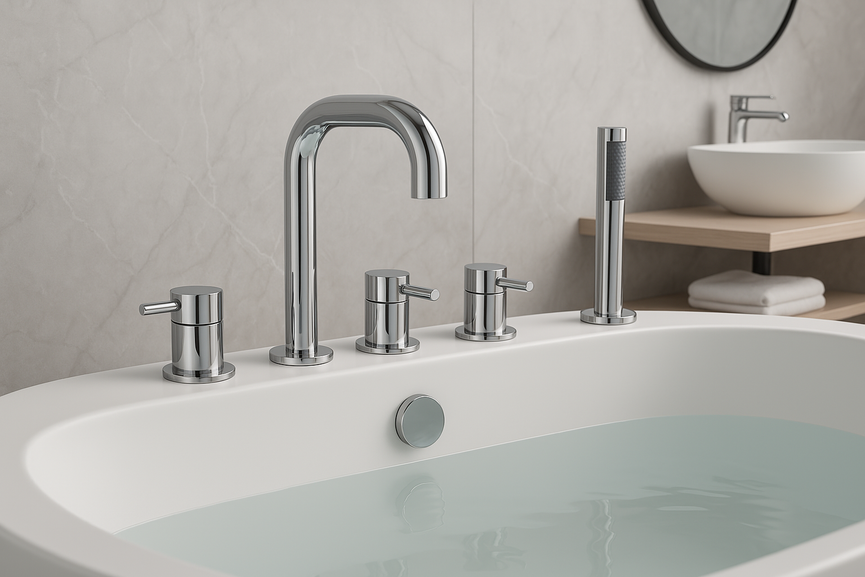 Robinet de bain avec douchette argent _ Entrepot de la Réno