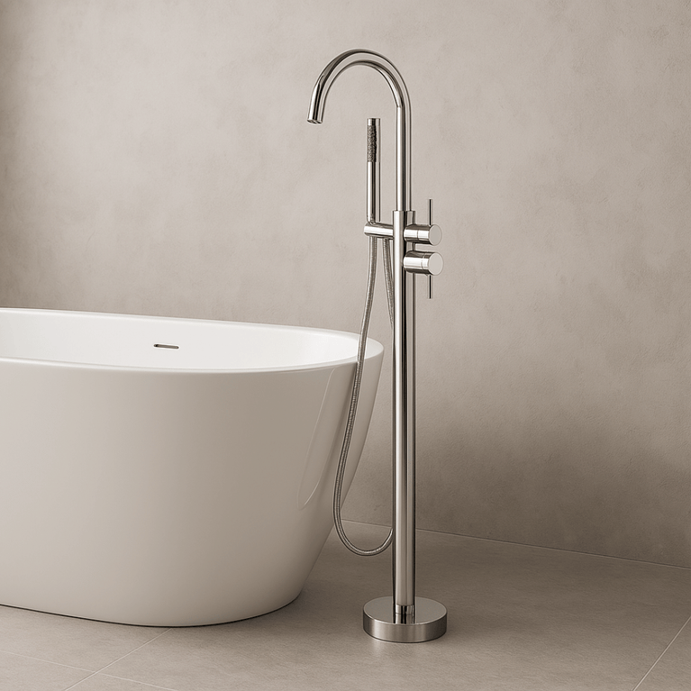 Freestanding round chrome bath faucet