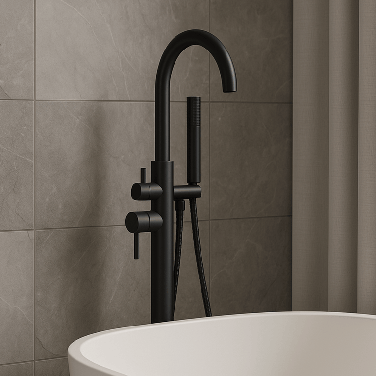 Round Freestanding Bathtub Faucet – Matte Black