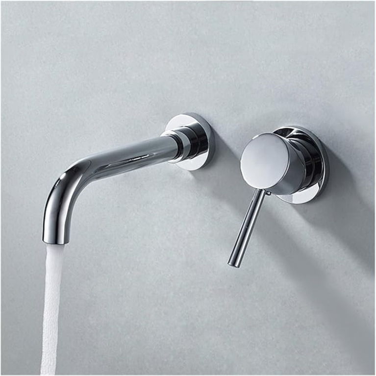 Robinet de salle de bain mural rond chrome