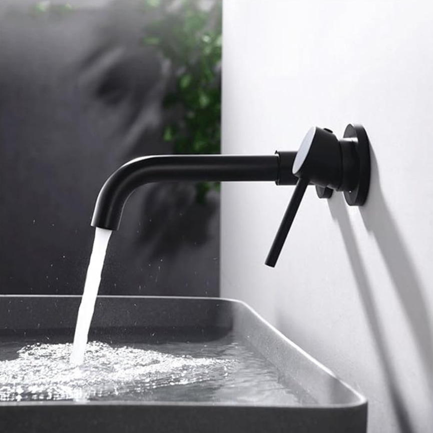 Round Wall-Mounted Bathroom Faucet – Black