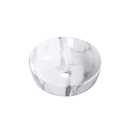 Lavabo rond effet marbre blanc 673, porcelaine 16,1" X 5,3"