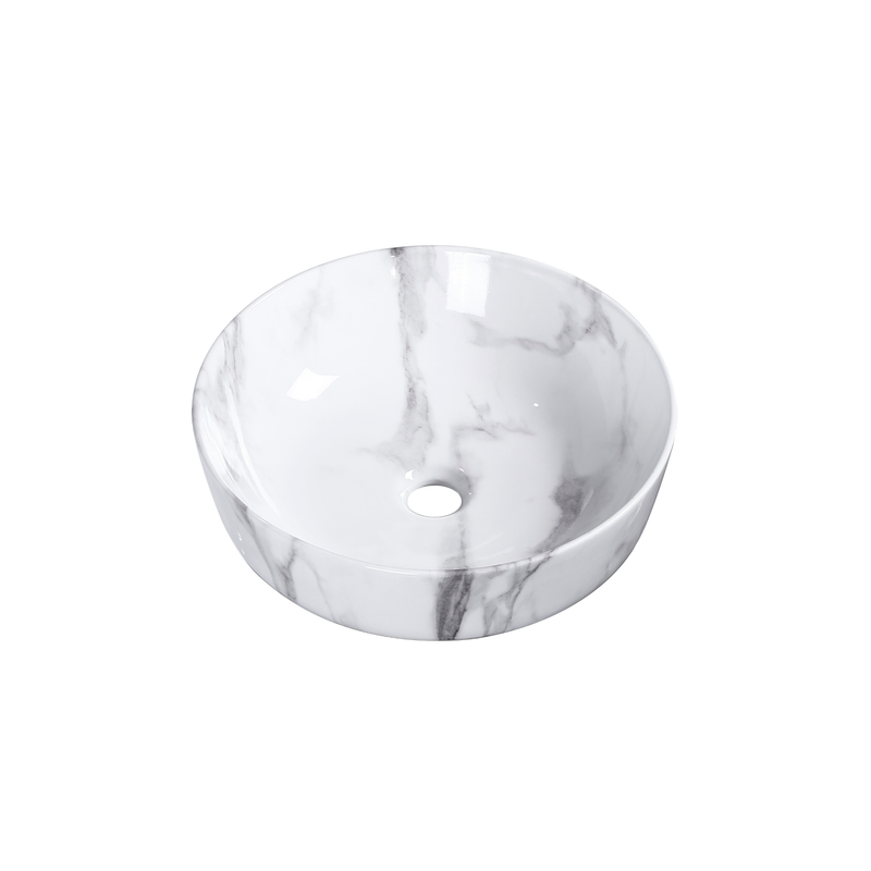 Lavabo rond effet marbre blanc 673, porcelaine 16,1" X 5,3"