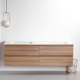 60-inch Double Sink Vanity with Countertop - Natural Wood