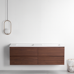60-inch Double Sink Vanity with Countertop - Walnut Wood