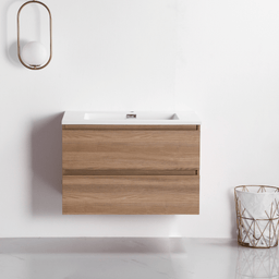 Vanity with 32-inch natural wood countertop