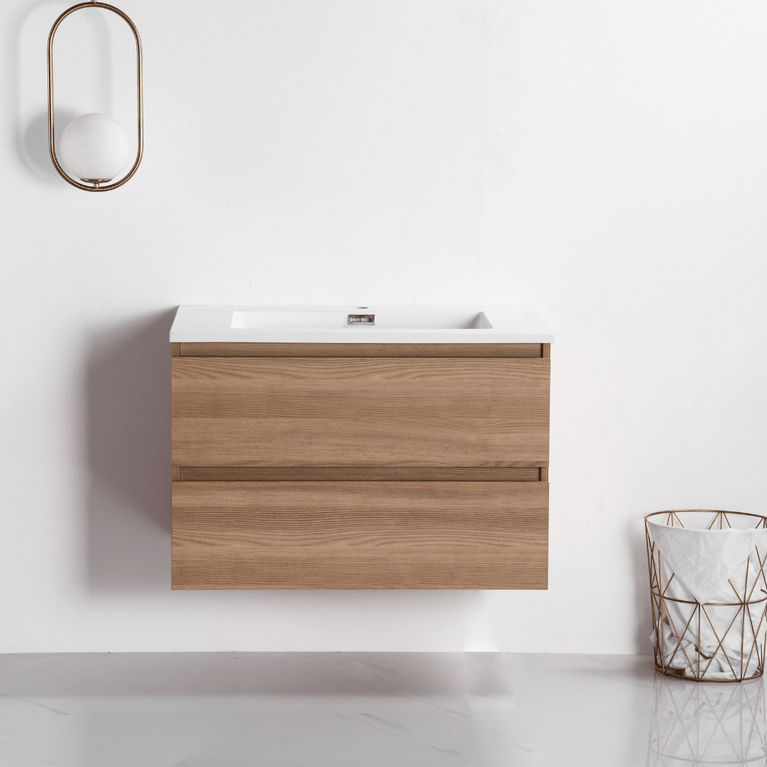 Vanity with 32-inch natural wood countertop