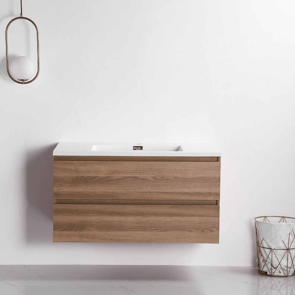 Vanity with 40-inch natural wood countertop