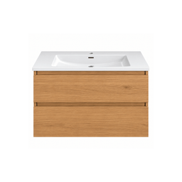 Bathroom vanity with ceramic countertop - amber wood effect
