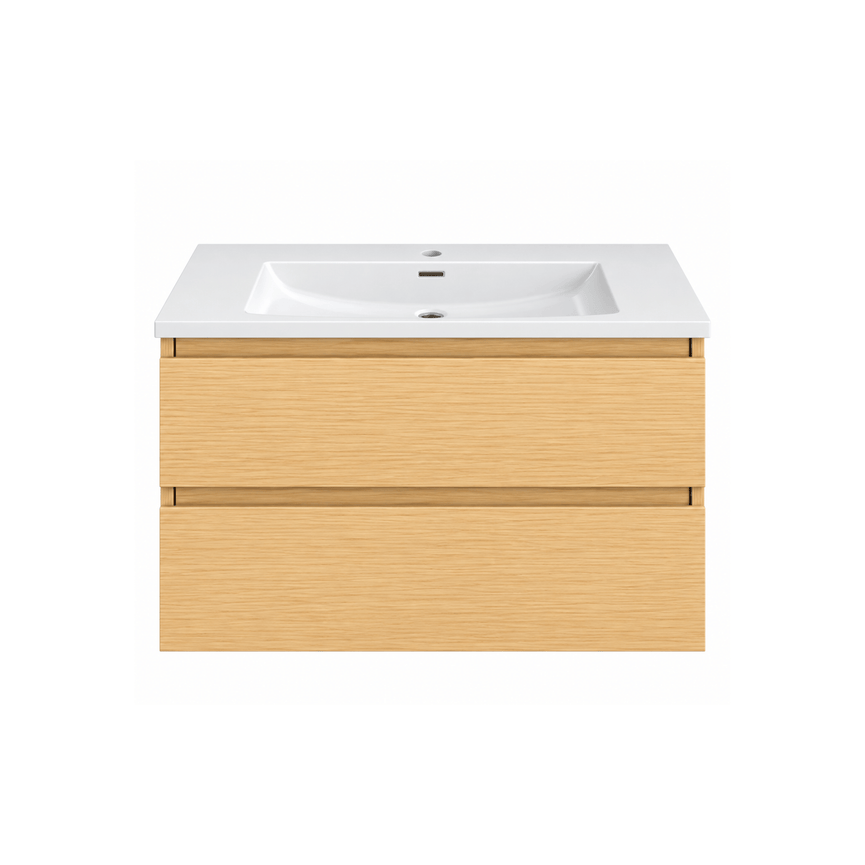 Vanity with ceramic countertop - natural wood effect