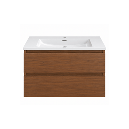 Vanity with ceramic countertop - walnut wood effect