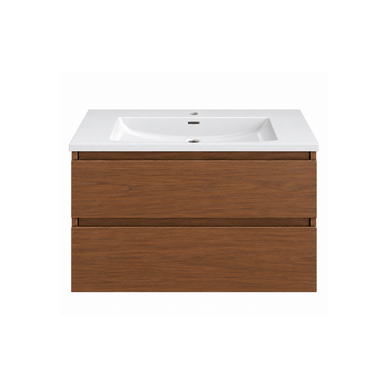 Vanity with ceramic countertop - walnut wood effect
