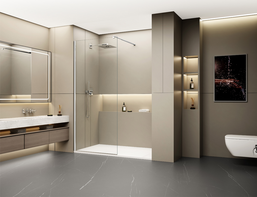 Vitre de douche fixe de style douche à l'italienne - Chrome