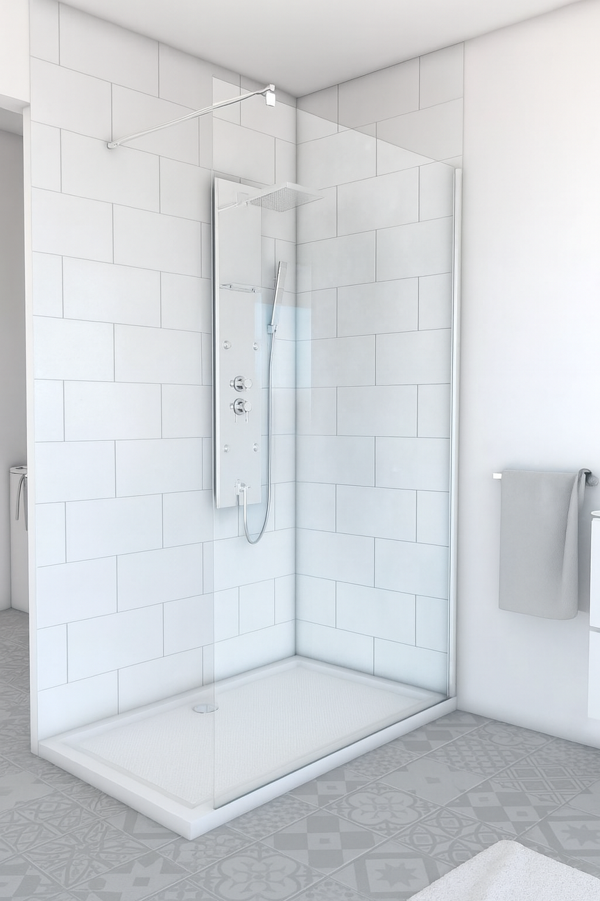 Vitre de douche fixe de style douche à l'italienne - Chrome