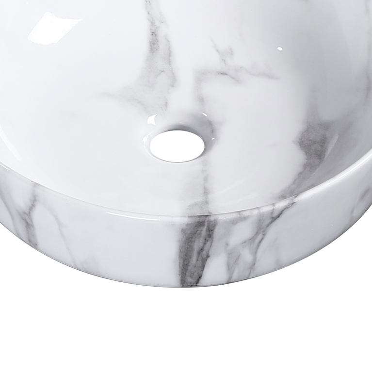 Lavabo rond effet marbre blanc 673, porcelaine 16,1" X 5,3"