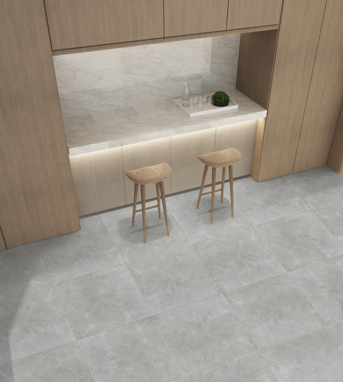 Exemple d'une belle cuisine moderne avec la ceramique terra silver effet gris par entrepot de la reno