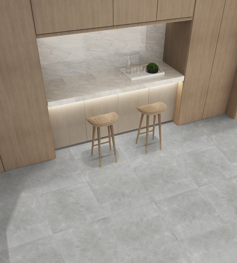 Exemple d'une belle cuisine moderne avec la ceramique terra silver effet gris par entrepot de la reno