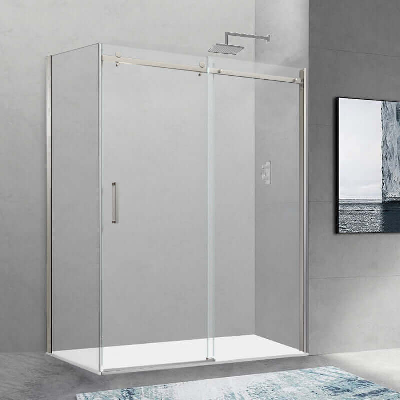 Shower (Base and Glass included) chrome 36" X 48" in corner -Left wall right window-