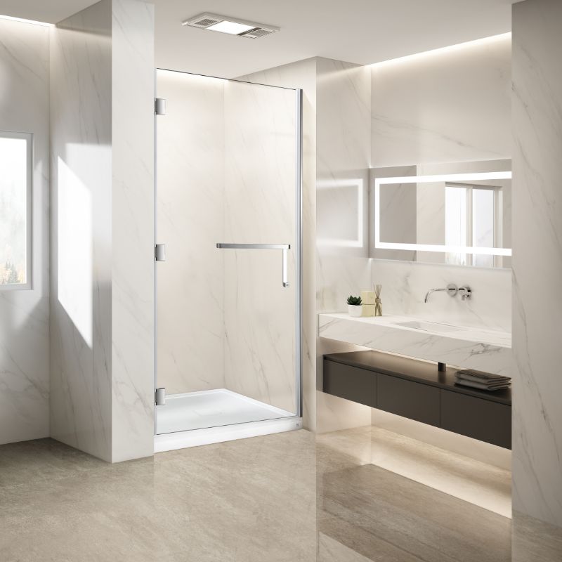Douche (Base et Vitres inclus) chrome 36"X36" en alcôve