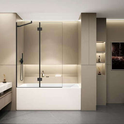 Écran de bain 60" en verre trempé 8mm avec porte pivotante penture NOIR MAT | Entrepôt de la Réno