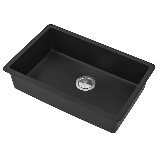 Évier de cuisine en quartz noir non-poreux 28" robuste et hygiénique pour tâches difficiles - Entrepôt de la Réno.