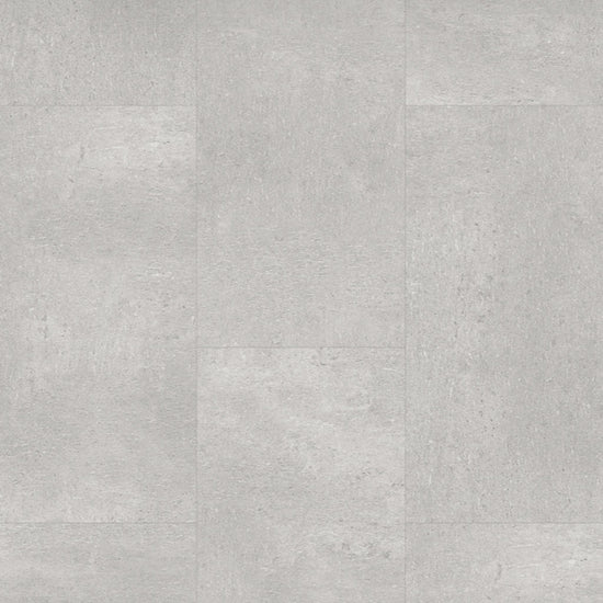 Plancher SPC effet béton gris moyen, texture mate légèrement embossée, format 12" x 24", idéal pour usage résidentiel et commercial, résistant à l'eau et aux rayons UV