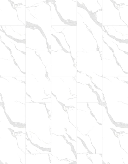Vue en gros plan détaillé du vinyle spc avec un effet marbre blanc. Pour un décor moderne et durable dans le temps. En vente chez entrepot de la reno. 