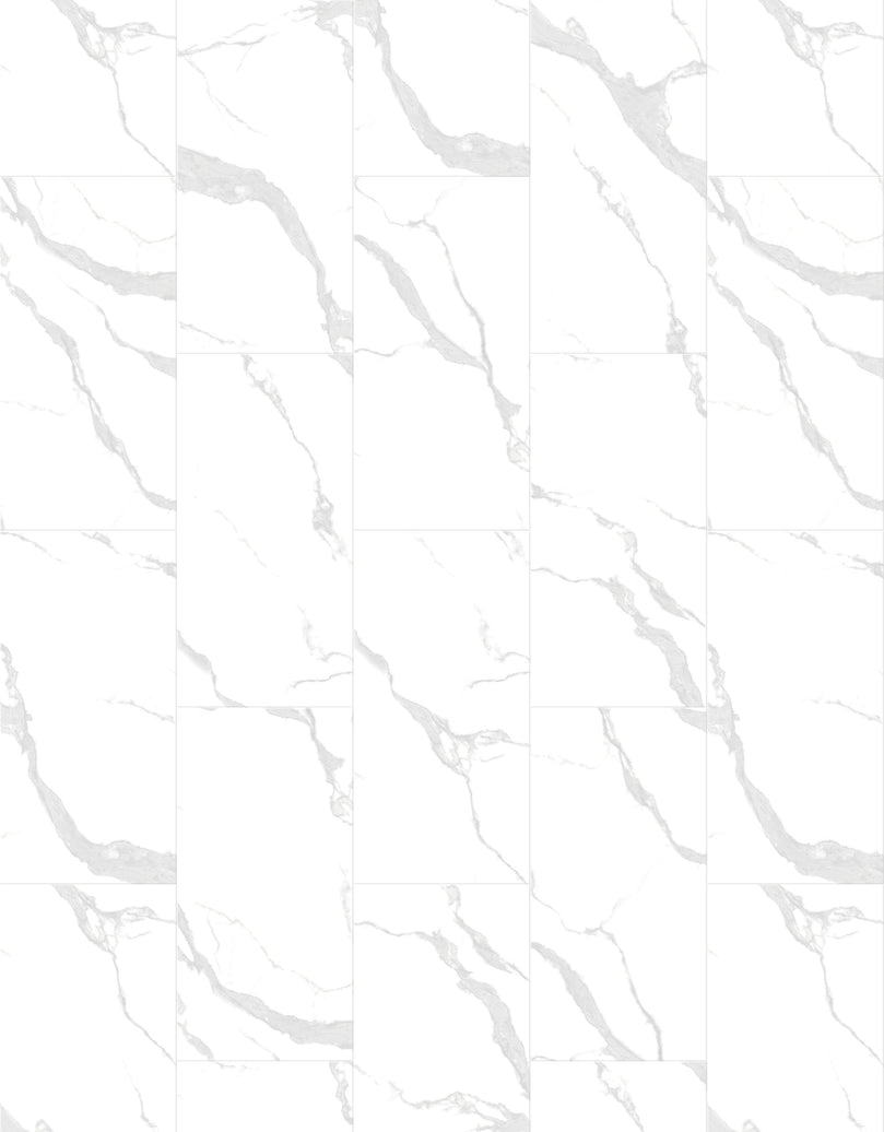 Vue en gros plan détaillé du vinyle spc avec un effet marbre blanc. Pour un décor moderne et durable dans le temps. En vente chez entrepot de la reno. 