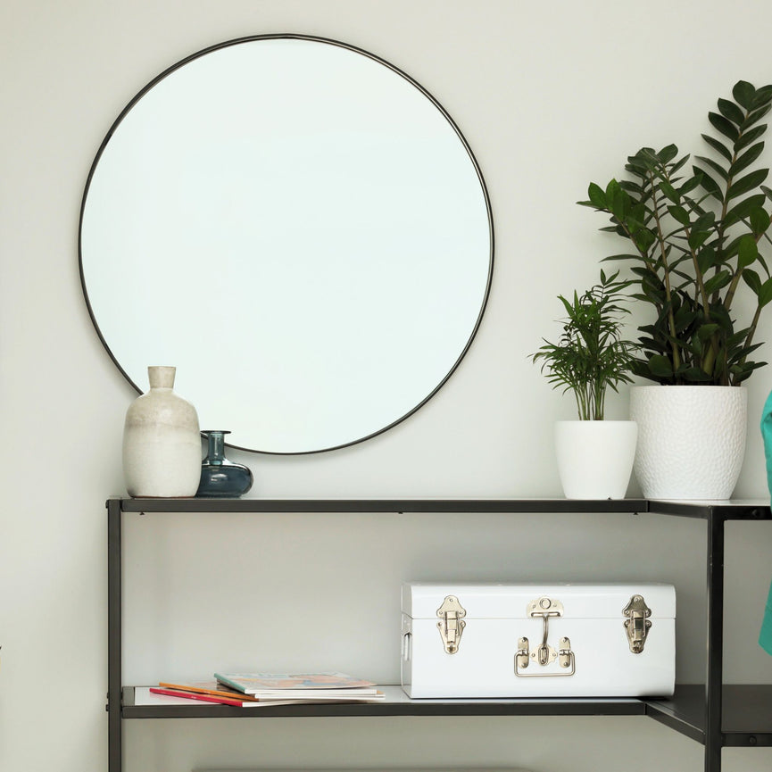 Miroir rond 24" avec cadre en métal noir