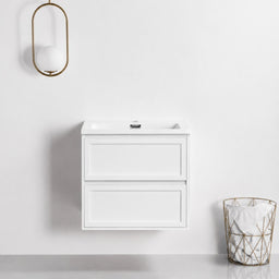 Shaker facades for vanity in satin white