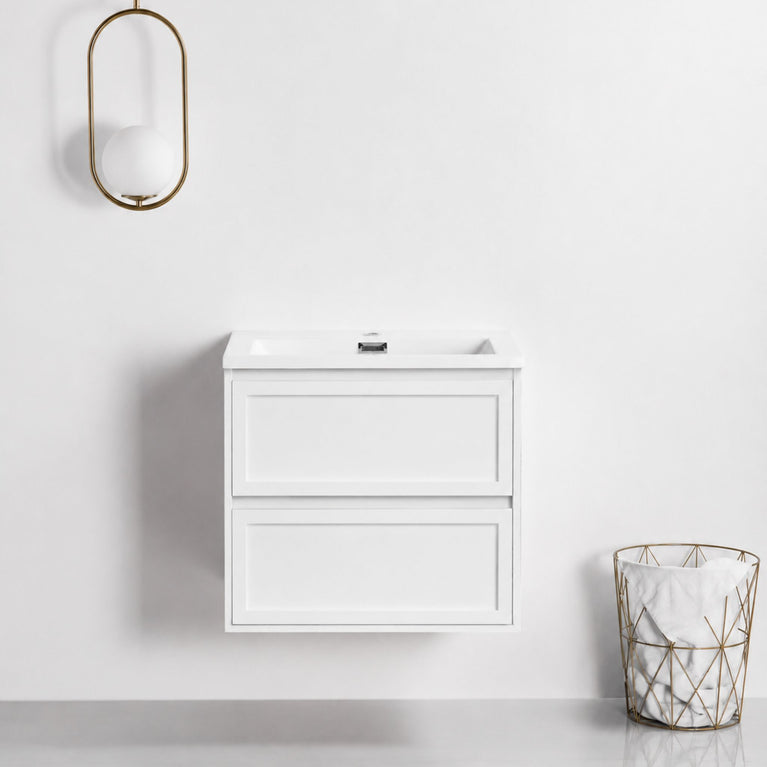 Shaker facades for vanity in satin white