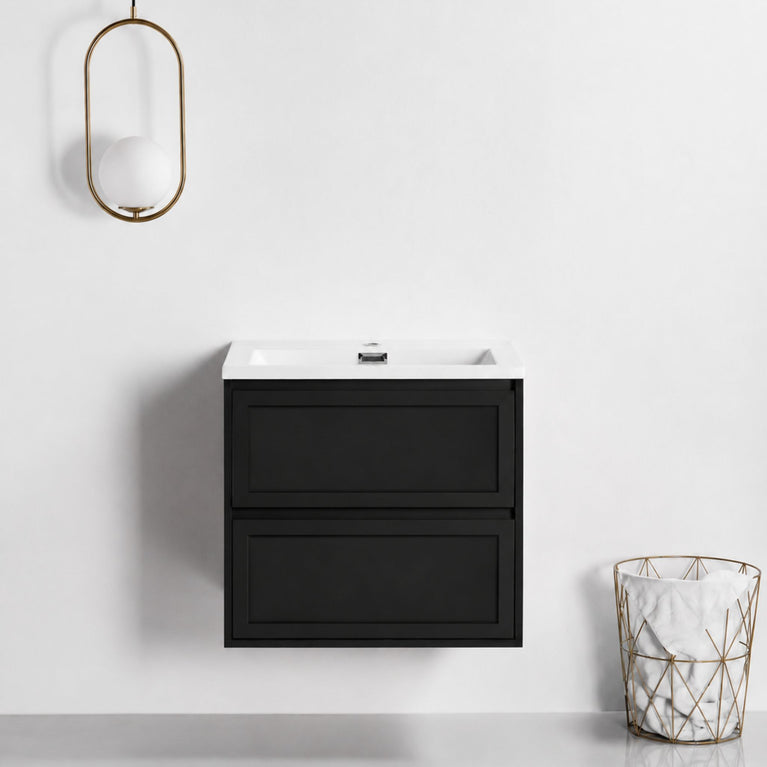 Shaker facades for matte black vanity