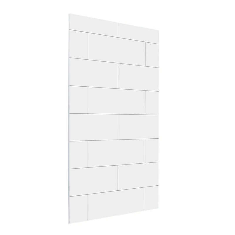 PVC shower wall panel with white ceramic tile effect, size 12"x24" - Entrepôt de la Réno. Easy installation with silicone.