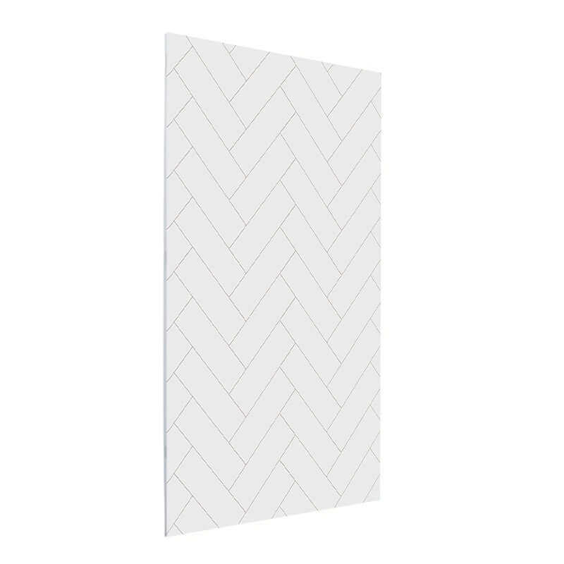 Panneau mural de douche en PVC blanc avec motif chevron, facile à installer et à nettoyer, dimensions 48 po x 96 po